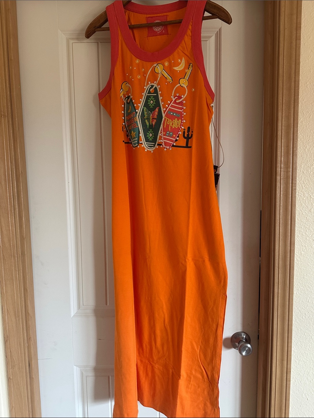 Double D Ranch Orange Maxi Tank Dress with Pink Trim and Surfboard Graphic